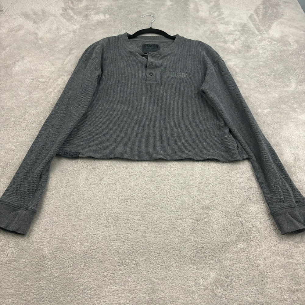 Dixxon Henley Thermal Cropped Top Womens‎ L Gray Cotton Logo Grunge Comfort Cozy